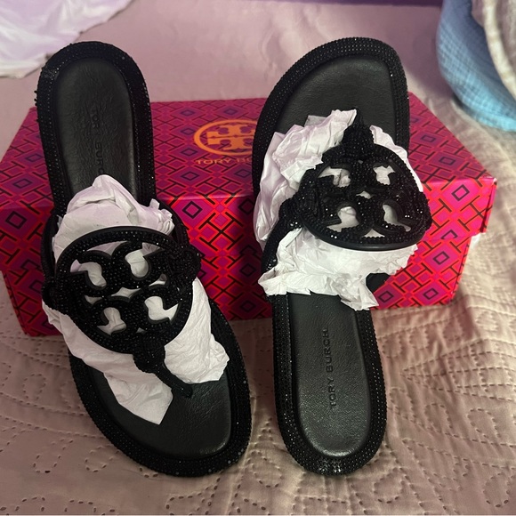 Tory Burch Black Beaded Women's Sandals - Picture 1 of 3